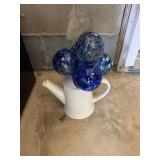 5 Glass plant waterers and a pitcher