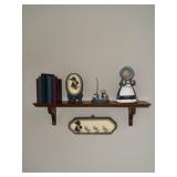 Wooden shelf, Amish ceramic figurine,