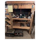 Lot under stairs - 2 metal toolboxes, hammers,