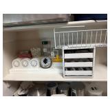 Shelf lot including cannisters, Thermos coffee