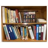 Lot of cookbooks, recipes, recipe cards,