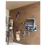 Contents on wall - small C clamps, mounting