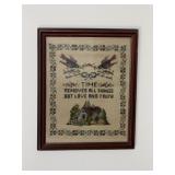 3 Needlepoint pictures - 2 are floral in oval