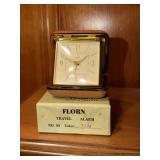 Florn genuine leather travel alarm clock with
