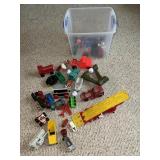 Tub of old plastic and die-cast toys including