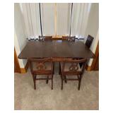 Mahogany drop-leaf table with 4 lyre back chairs