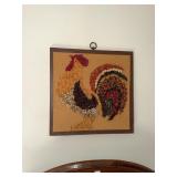 Rooster wall plaque made of seeds and corn on wood