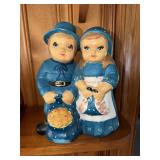 Porcelain Dutch boy and girl planter