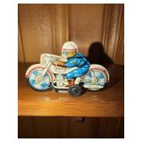 Police tin friction toy motorcycle with rider made