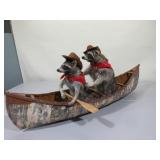 Taxidermied Raccoons in a Birch Bark Canoe