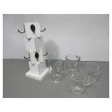 Mug Holder Tree & 4 Glass Mugs