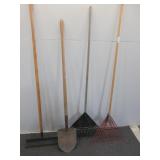 Shovel and Three Rakes