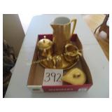 Pitcher, S&P, Cream & Sugar Set Gold Painted