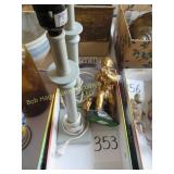 2 Matching Lamps & Boy w/Basket Numbered Statue