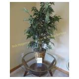 Round Glass Top Table w/ Artifical Tree