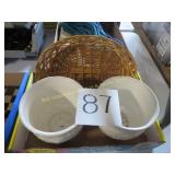2 Ceramic Planters & Wicker Basket