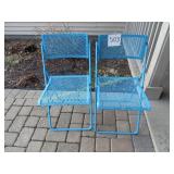Pair Blue Metal Chairs