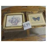 Butterfly Picture & Flower Picture in Gold Frames