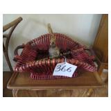 Large Unique Vintage Wooden Handled Basket & Bell