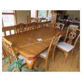 Solid Wood Table w/6 Chairs, 2 Leaves, Protector