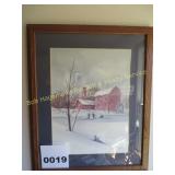 Winter Barn Scene Framed Picture