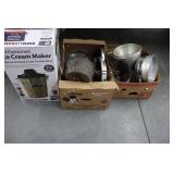 Old Fashioned Ice Cream Maker & 2 Boxes Pots &