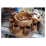 Wooden Lazy Susan Punch Bowls w/ Cups