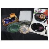 Green Plate, Bowls, Blue Jars