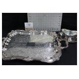 Large Silver Plate Tray & Gravy Boat