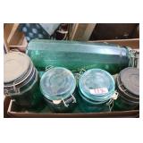 6 Green Glass Locking Lid Jars