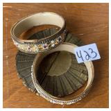 2 BRACELETS AND SMALL BRASS FAN