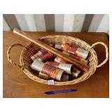 BASKET WITH FABRIC ROLLS