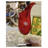 RED VINTAGE ITALIAN ART GLASS PITCHER