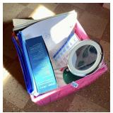 PINK MILK CRATE AND CONTENTS