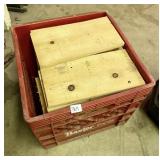 RED MILK CRATE AND CONTENTS