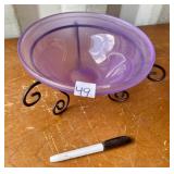 METAL HOLDER WITH PURPLE GLASS BOWL