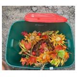 GREEN TOTE WITH RED LIG AND CONTENTS FLOWERS