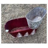 2 METAL CHRISTMAS PLANTERS /TINS