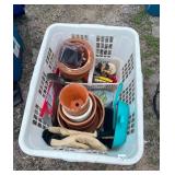 WHITE LAUNDRY BASKET AND CONTENTS