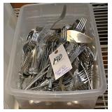 Tote of stainless ladles, 1 wood rolling pin