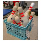 A Crate Of 11 Bowling Pins