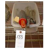 Container of wire whisks, and Kitchen Aid rolling