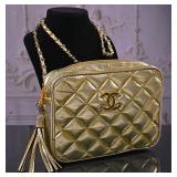 A Chanel Metallic Gold Leather Shoulder Bag