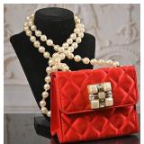 A Chanel Quilted Red Satin Evening Bag