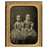 A Fine 1/4 Plate Ambrotype, Two Sisters Holding Ha