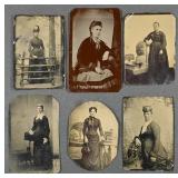 Six 1/6th Plate Tintypes of Women