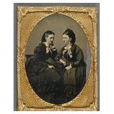 A 1/4 Plate Tintype of 2 Sisters