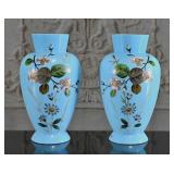 A Pair Of Czech Opaline Enameled Glass Vases