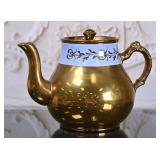 A Vtg Gibson Copper Luster Blue Banded Teapot