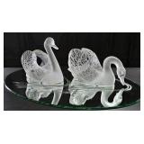 A Lalique Miroir Cygnes Glass Centerpiece